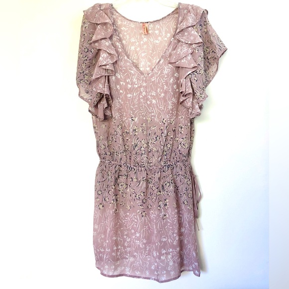 Anthropologie Tops - Anthropologie Ruffled Silk Top Floral Print